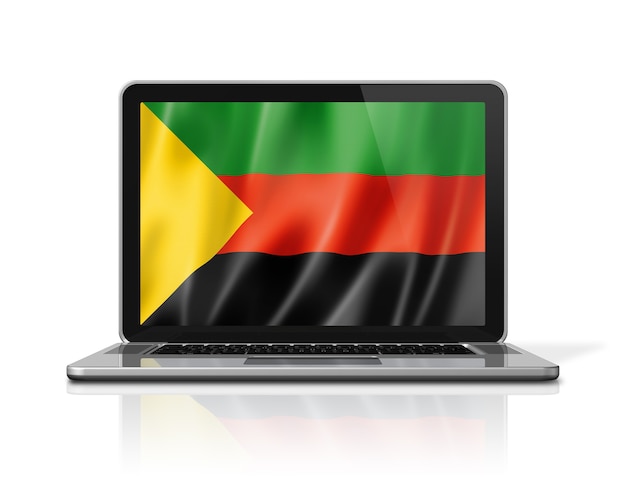 Azawad MNLA-Flag auf Laptop-Bildschirm isoliert auf weiss. 3D-Darstellung rendern.