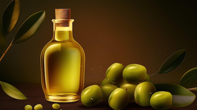 Azeite com fundo de ramo de oliveira Generative Ai