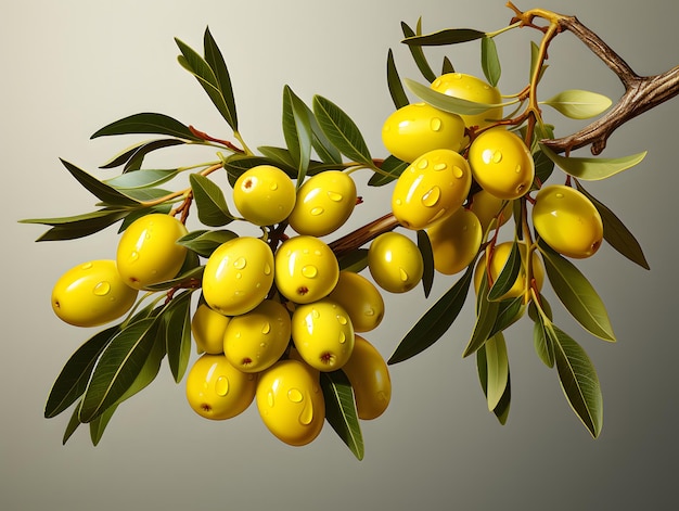 Azeitonas frescas com ramos e folhas Ramo de oliveira