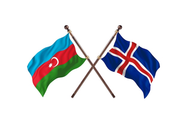 Azerbaiyán versus fondo de banderas de dos países de Islandia