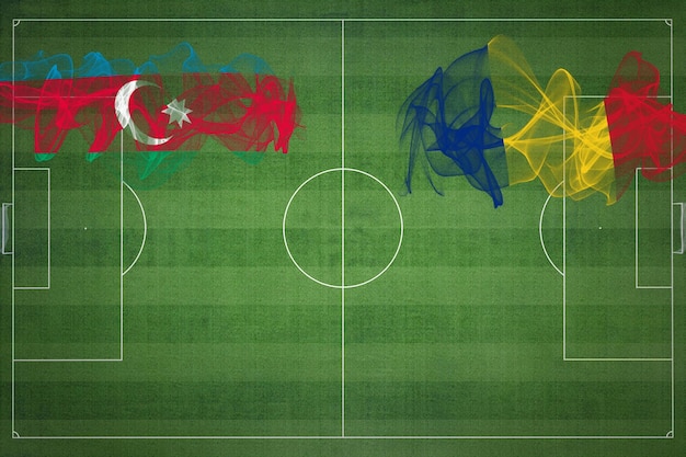 Azerbaiyán vs Rumania Partido de fútbol colores nacionales banderas nacionales campo de fútbol juego de fútbol Concepto de competencia Espacio de copia