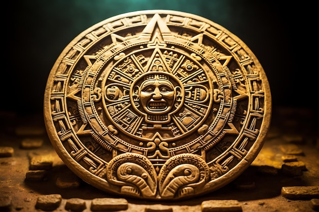 Aztekischer Kalenderstein Sonnenstein mit Darstellung kosmischer Zyklen Illustrationsfoto der Azteken