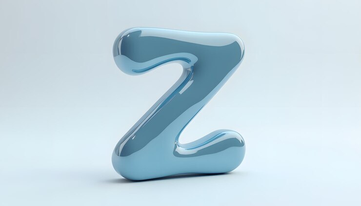 Foto azul brillante z una letra del alfabeto renderizada en 3d