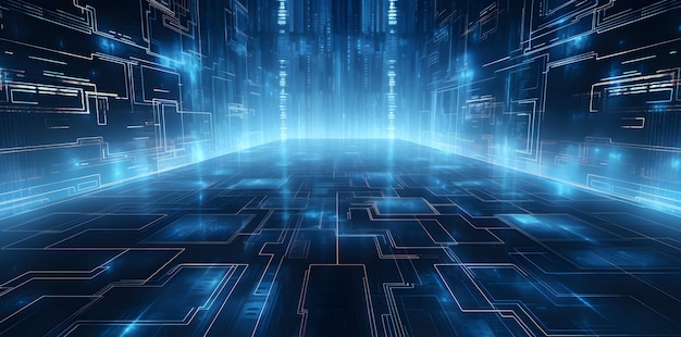 Foto azul fundo de tecnologia da informação moderna no estilo de arte tecnológica rtx em futurista