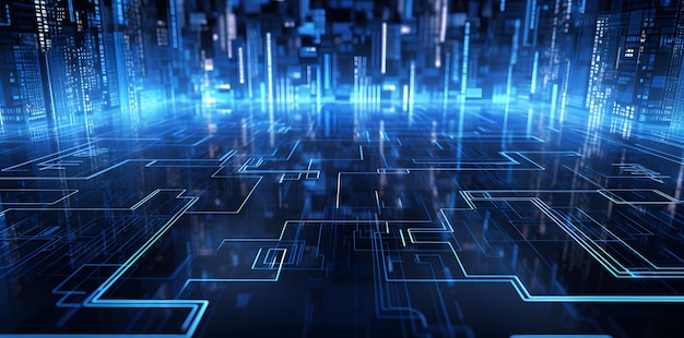 Foto azul fundo de tecnologia da informação moderna no estilo de arte tecnológica rtx em futurista