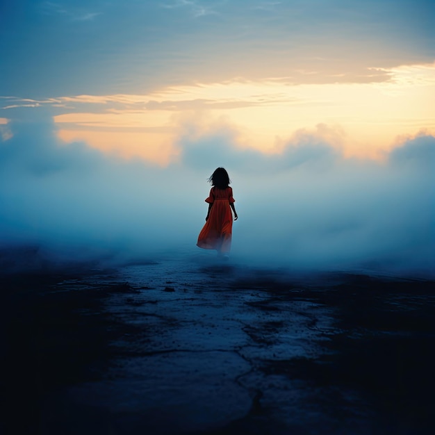 Foto azul laranja ultra minimalista paisagem névoa fumaça profissional tendência fotografia silhueta mística