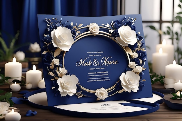azul marinho e luxo convite de casamento convite floral obrigado RSVP cartão moderno design em pouco