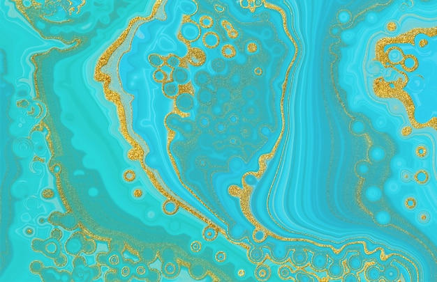 Azul mármore e fundo abstrato dourado turquesa imitação digital em estilo de água do oceano