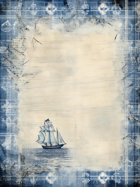 Foto azul náutico e branco gingham padrão antique junk journal página de fundo decoração de arte de parede para ou