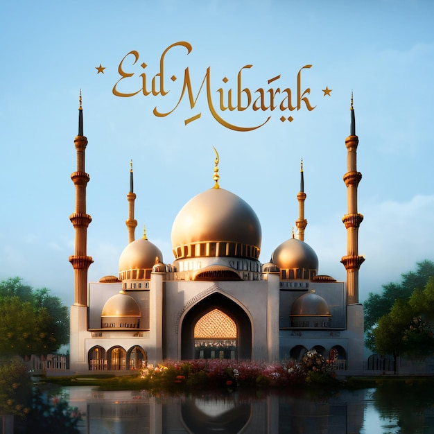 azul oro eid mubarak eidul fitr hari raya celebración islámica cultura texto hermoso cielo azul imagen