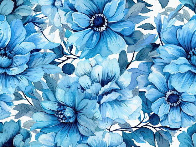 Azul Patrón botánico inconsútil flores ilustración papel tapiz diseño de fondo AI generativa