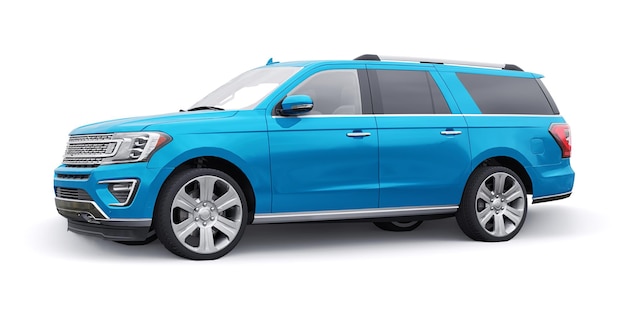 Azul Premium Family SUV isolado na renderização 3d de fundo branco