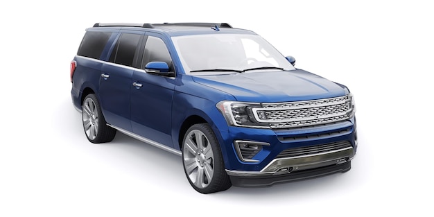 Azul Premium Family SUV isolado na renderização 3d de fundo branco