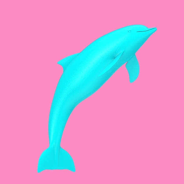 Azul Tursiops Truncatus oceano ou golfinho-roaz no estilo Duotone em um fundo rosa. Renderização 3D