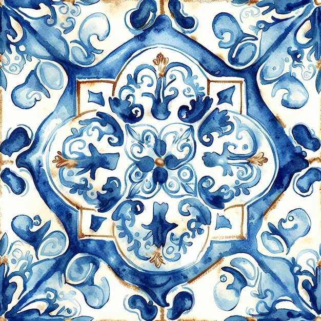 Azulejo azul aquarela