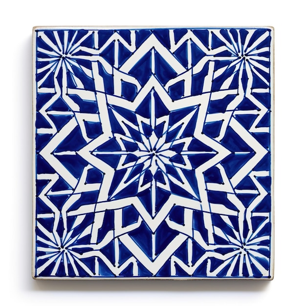 un azulejo azul y blanco con un diseño que dice "x".