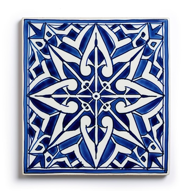 un azulejo azul y blanco con un diseño que dice "x".