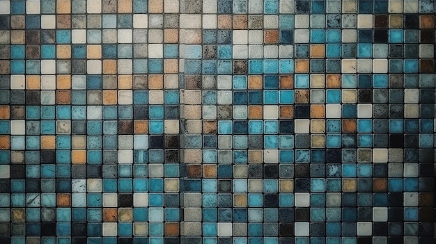 Un azulejo azul y marrón con una lechada gris oscuro