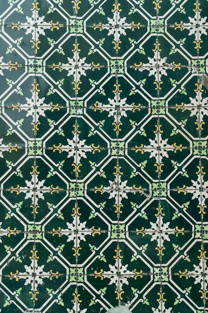 Foto azulejo de azulejos portugueses tradicionales con simple ornamento simétrico verde concepto de cultura portuguesa