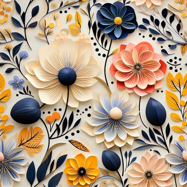 Azulejo colorido de padrão floral de jardim de primavera criado com IA generativa