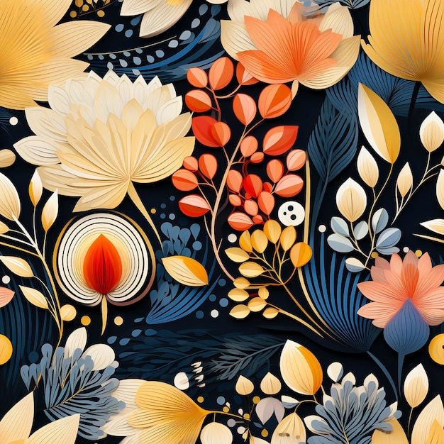 Azulejo colorido de padrão floral de jardim de primavera criado com IA generativa