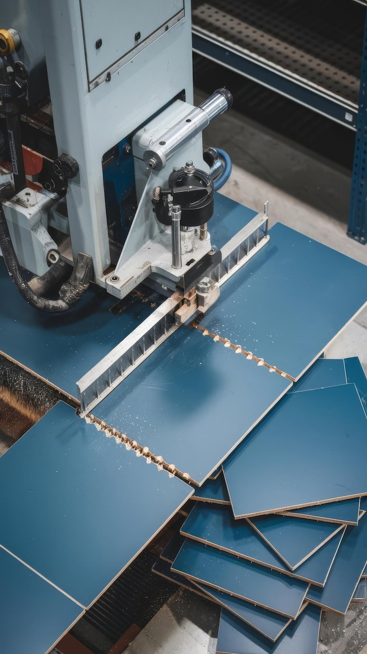 Foto azulejo de corte de máquina de alto ángulo
