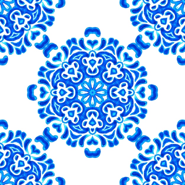 Foto azulejo dibujado a mano abstracto azul y blanco sin fisuras patrón de pintura acuarela ornamental textura de lujo elegante para tela y papeles pintados, fondos y relleno de página.