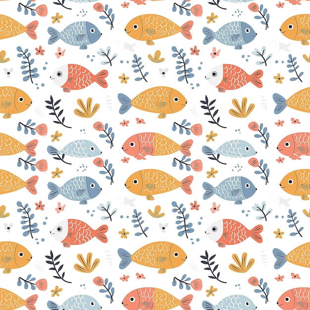 azulejo de patrones sin fisuras de imágenes prediseñadas de peces muy lindo
