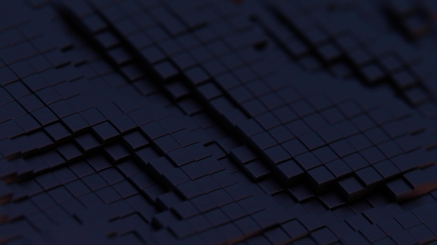 azulejos 3D abstractos con luces brillantes en un entorno oscuro
