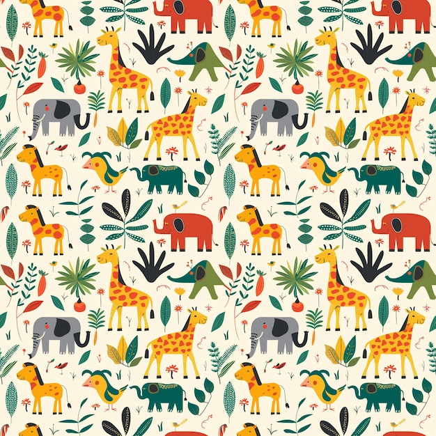 Foto el azulejos de animales de safari vibrantes son perfectos para la decoración de la habitación de los niños