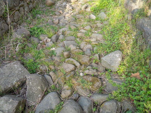 Azulejos antigos Restos do antigo pavimento Pavimento de paralelepípedos
