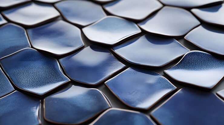 azulejos de cerámica azul con esmalte agrietado y bordes dorados