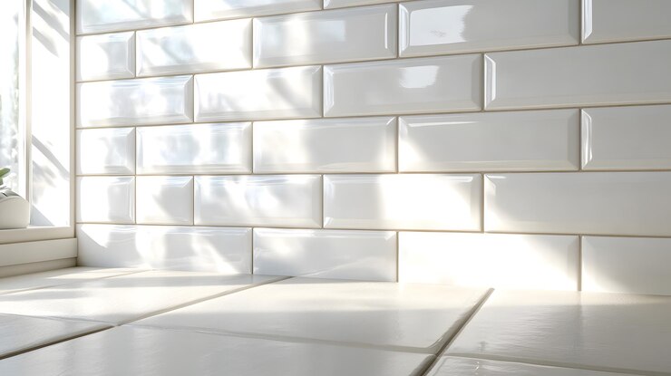 azulejos de cerámica blanca con rayos de sol y sombra