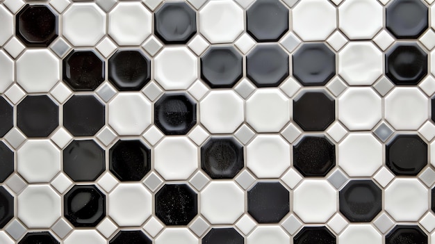 Foto los azulejos de cerámica octogonal en blanco y negro de estilo vintage retro se pueden usar como textura de fondo o patrón