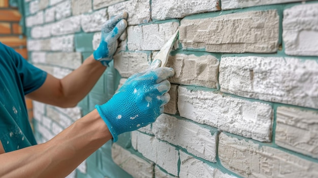 azulejos colocando azulejos de tijolos na parede em ambientes fechados