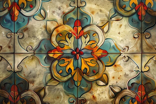 Foto azulejos de colores brillantes con un diseño de flores en él