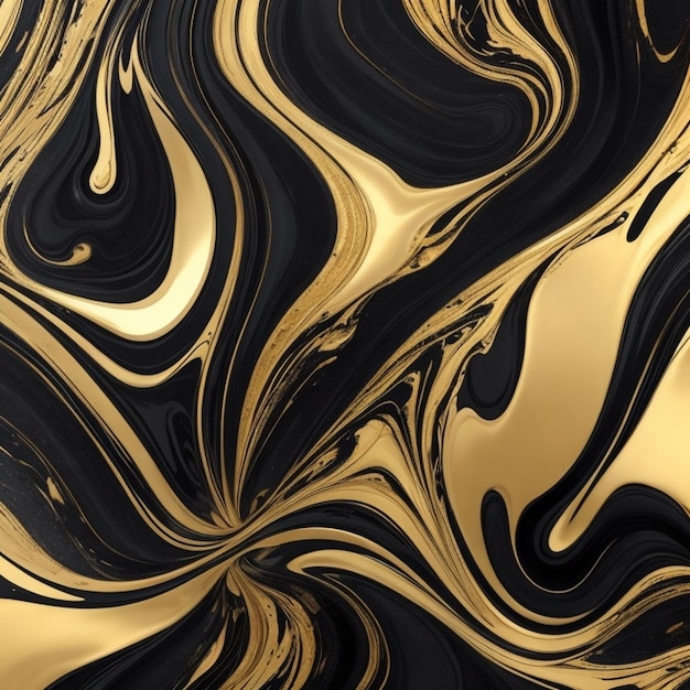 Azulejos de mármore líquido preto e dourado abstraem fundo com linhas douradas e respingos de tinta