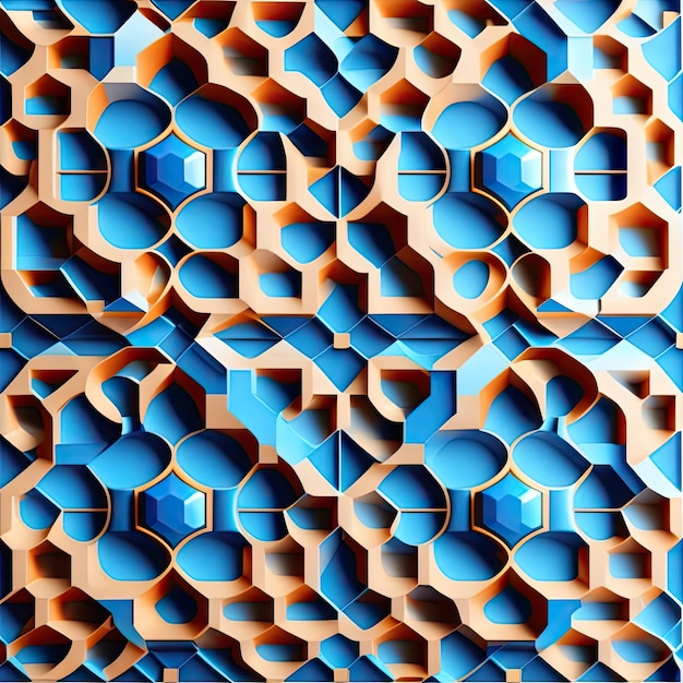 Azulejos de parede cerâmicos padrão azul papel de parede design quadrado padrão gráfico arte fundo 3d ilustrado