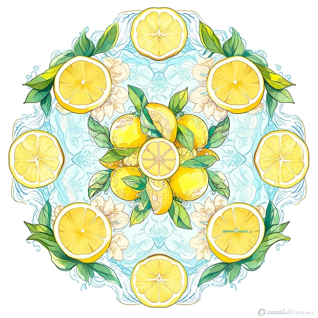 Foto azulejos limão desenho simétrico amareloazulado