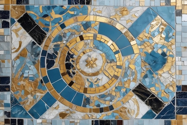 Azulejos de mosaico de oro azul Red neuronal IA generada