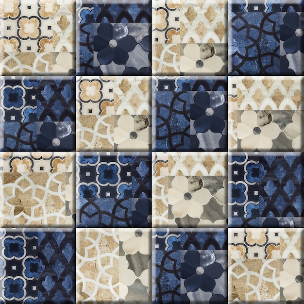 Azulejos de piso y pared de mármol con motivos florales. Azulejo de gres porcelánico. Elemento de diseño de interiores, textura de fondo.