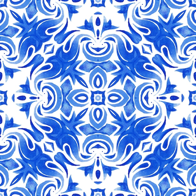 Azulejos portugueses ornamentados tradicionais Cenário de pintura em aquarela azul para superfície de almofadas de impressão