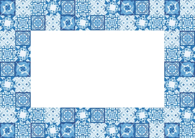 Azulejos tradicionales de marco mediterráneo acuarela Aislado sobre fondo blanco Invitación de boda de azulejos italianos