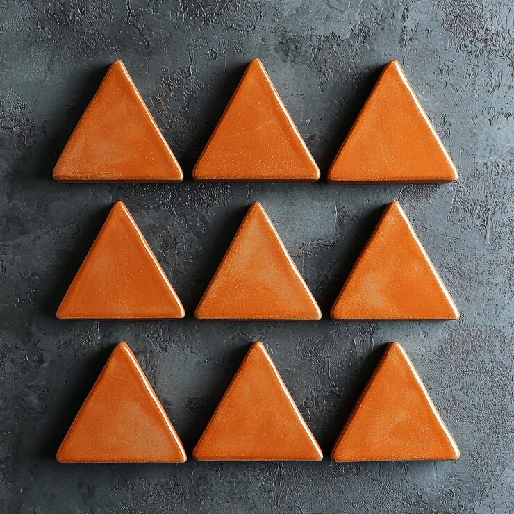 Foto los azulejos triangulares naranjas sobre un fondo gris