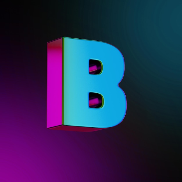 b Buchstabe Neonfarbenes Metall gerenderte 3D-Darstellung Blaue und violette Farbe isoliert. 3D-Darstellung