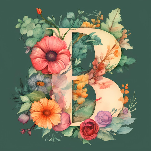 B dibujo de letras B letra del alfabeto con flores letra floral