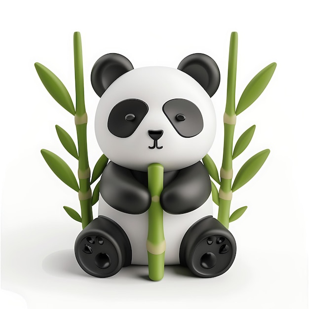 B2 Panda Icon 3D con Panda de bambú es negro y blanco el bambú es un objeto modelo en un fondo limpio