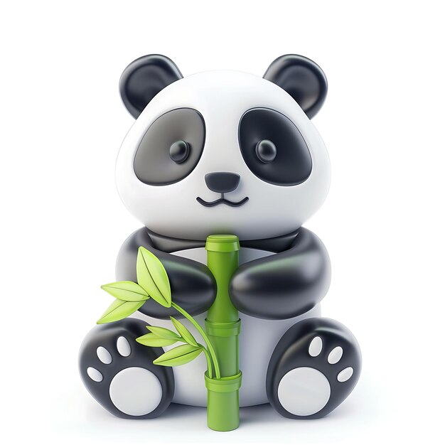 B2 Panda Icon 3D con Panda de bambú es negro y blanco el bambú es un objeto modelo en un fondo limpio