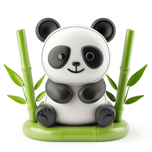 B2 Panda Icon 3D con Panda de bambú es negro y blanco el bambú es un objeto modelo en un fondo limpio