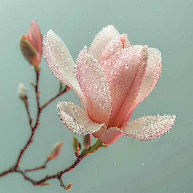 Foto ba beautiful magnolia flower with raindrops on its petals